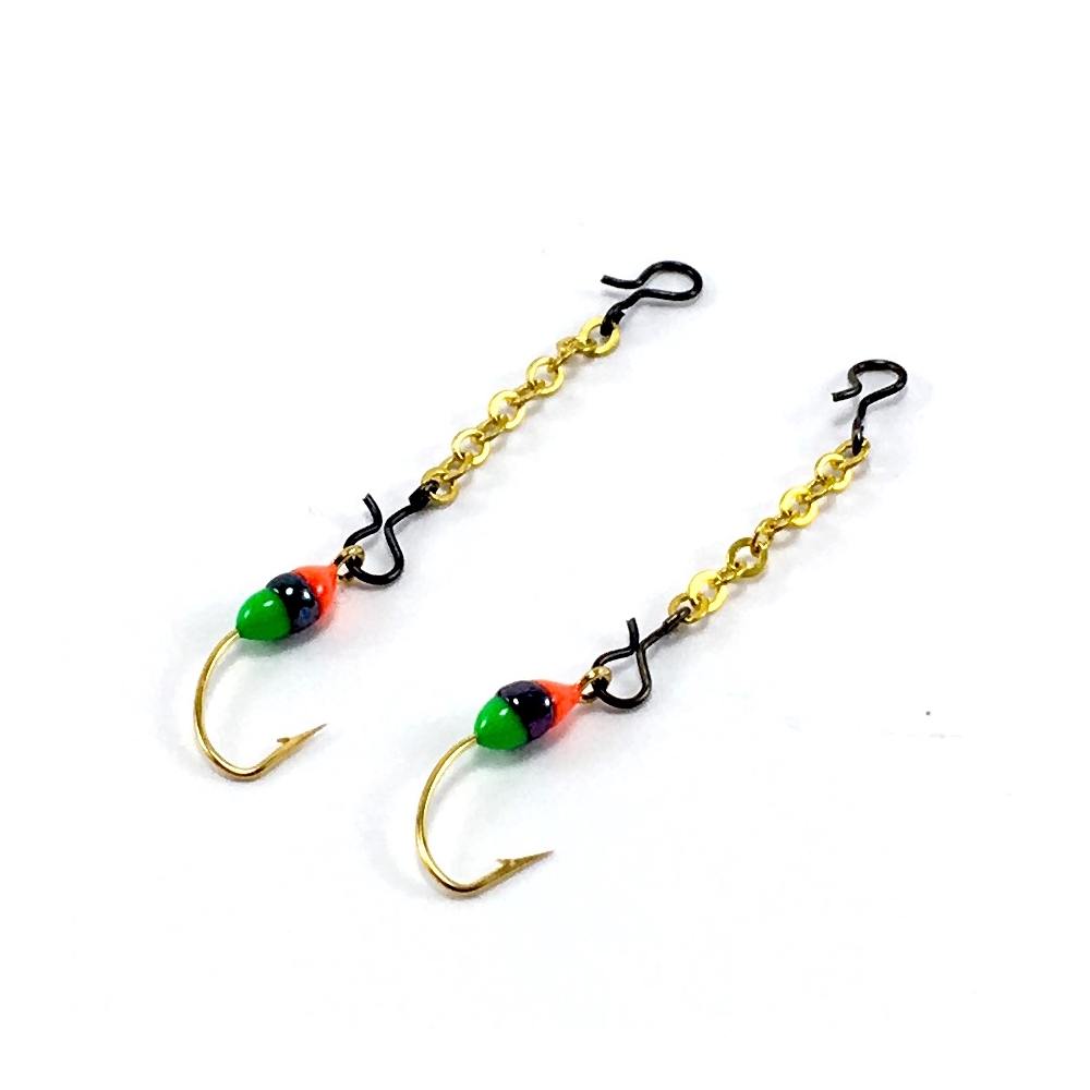 ICE FISHING SET 3 LURES 51mm VERTICAL JIG - VMC Hooks Eye-drop and Dropper  Chain